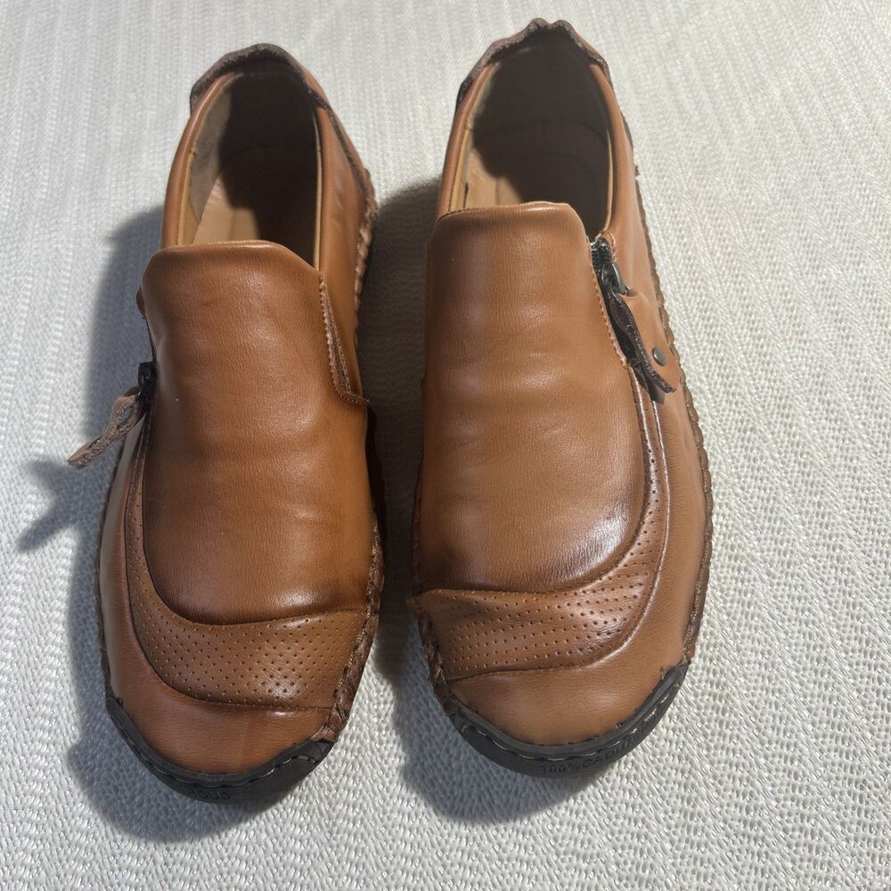 Sewn Brown Leather Slip On Sport Shoe Sz 43. (10 us sz)